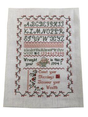 90s Vintage Cross-Stitch Sampler Count Your Blessings